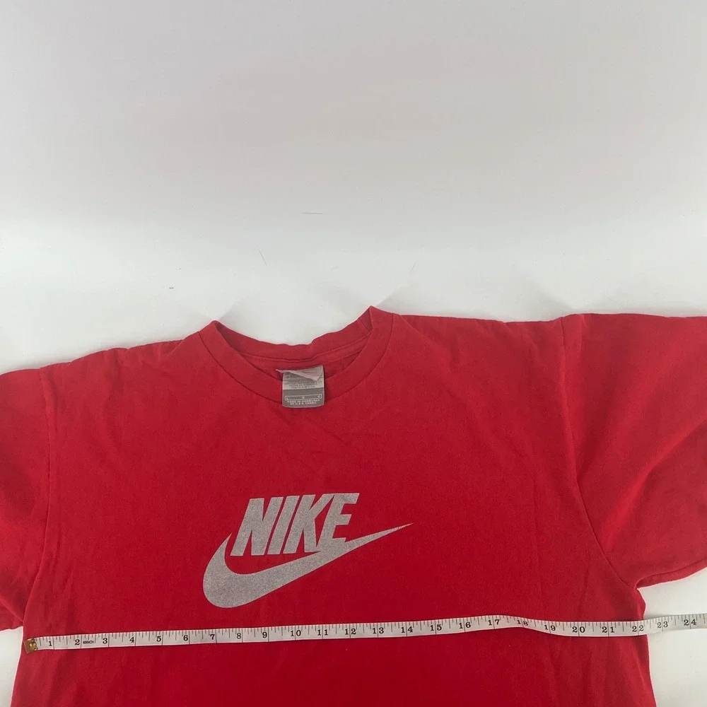 Nike Futura Logo Graphic T-Shirt Mens Large Red Silver Swoosh Silver Tag Y2K